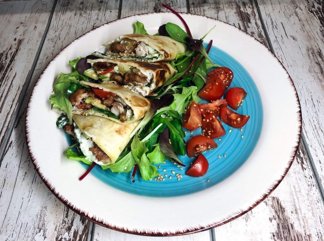 chicken burritos with tzatziki sauce